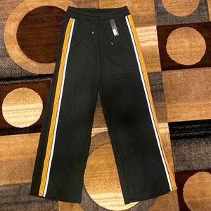 Black Track Sweatpants with Jawstring and Gold & White Stripes on Both Leg Pants